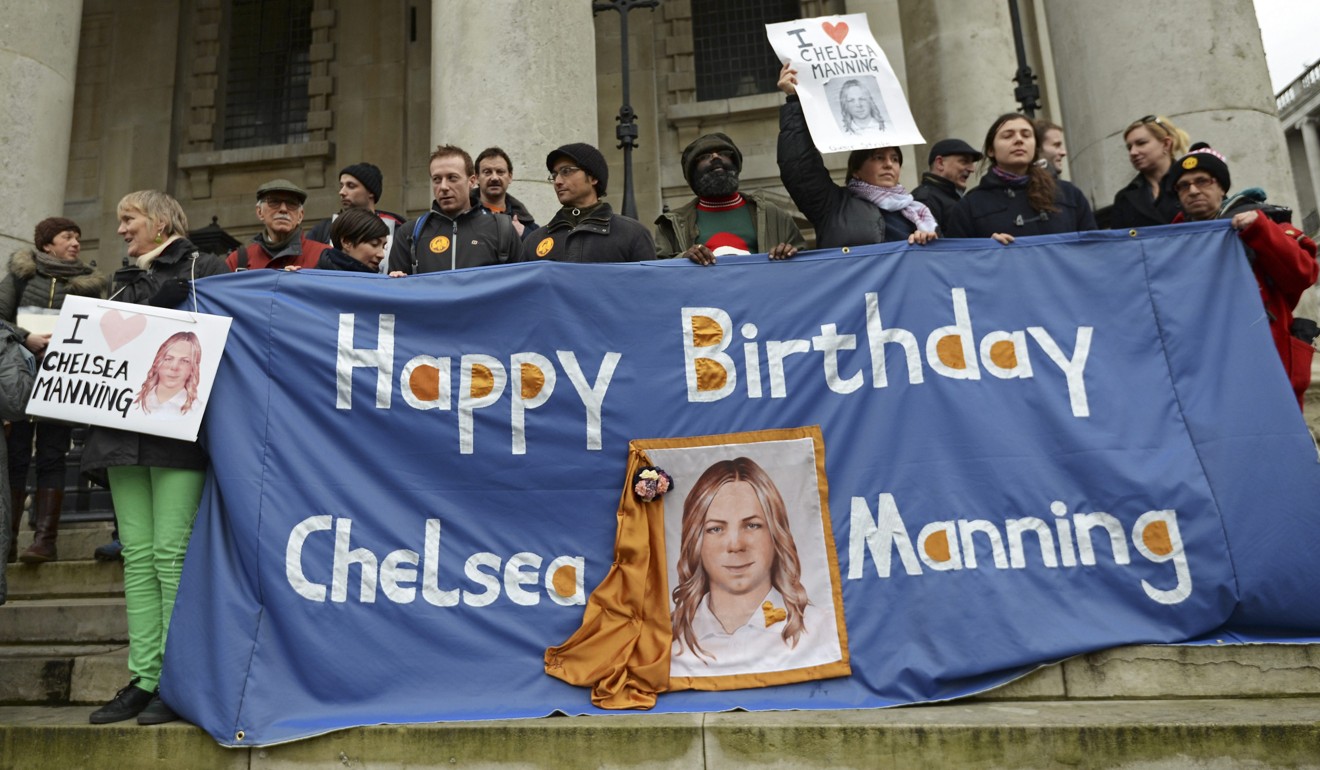 Supporters of US whistleblower Chelsea Manning during a vigil asking for her release in London in 2014. File photo: EPA