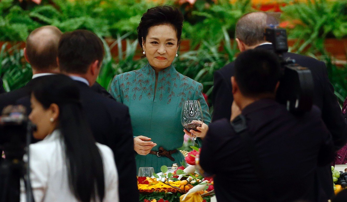 Peng Liyuan, wife of Chinese President Xi Jinping, attends the welcoming banquet for the Belt and Road Forum at the Great Hall of the People on Sunday. Photo: AFP