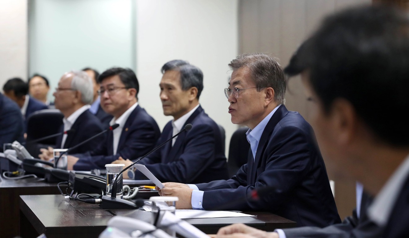 South Korean President Moon Jae-in chairs a National Security Council session. Photo: EPA