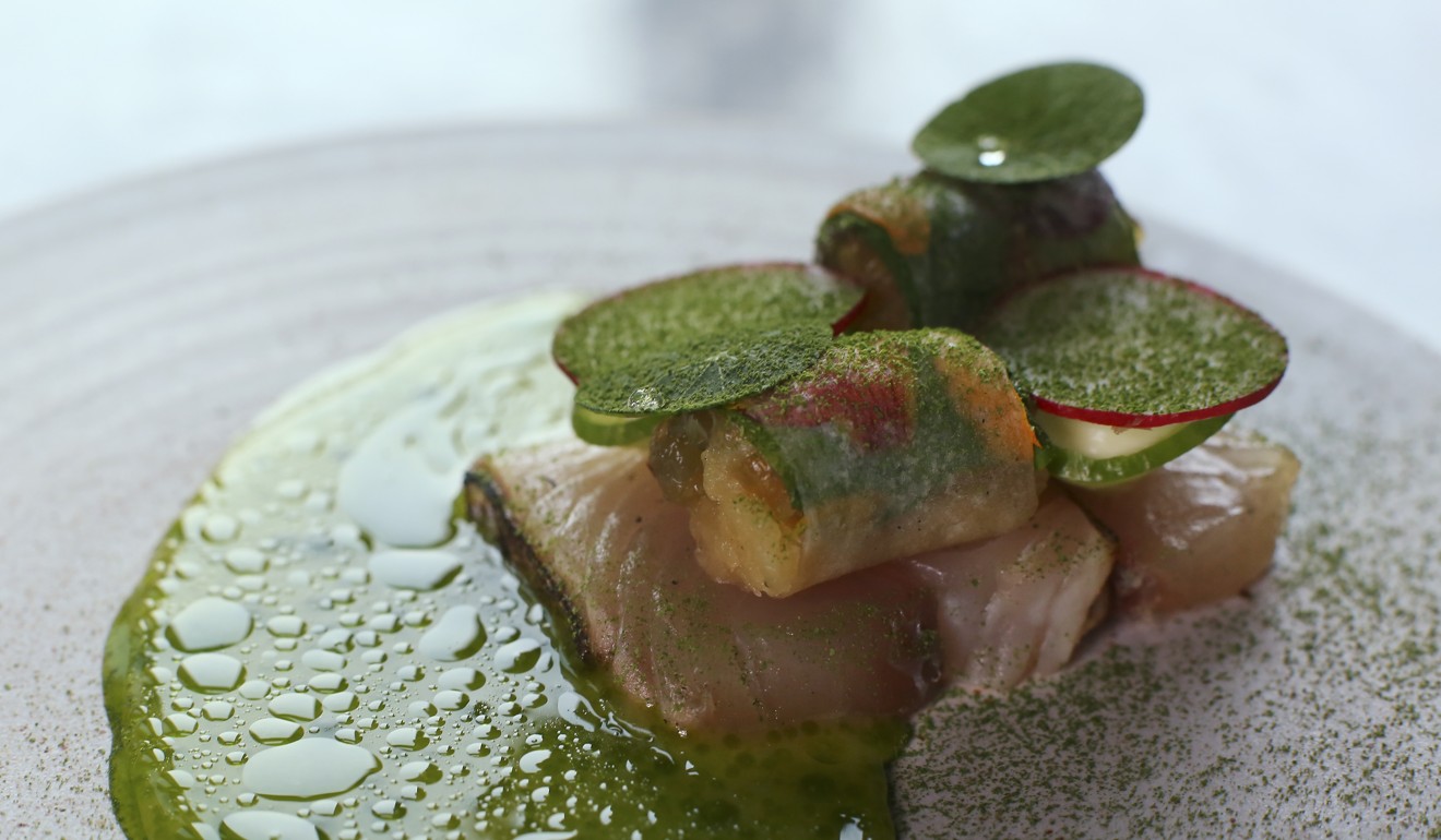 Spanish mackerel with star fruit, ginger and jellyfish at VEA Restaurant & Lounge, where the food is “fine art on a plate”. Photo: Edmond So