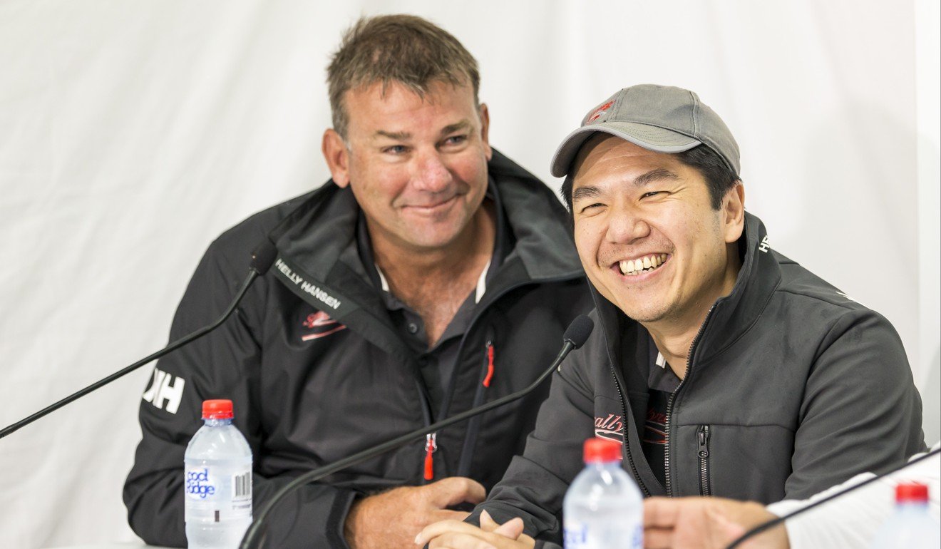 Sun Hung Kai & Co executive chairman Lee Seng Huang, owner of Supermaxi Scallywag, and skipper David Witt in the lead-up to the 72nd edition of the Sydney to Hobart race. Photo: Rolex/Daniel Forster.