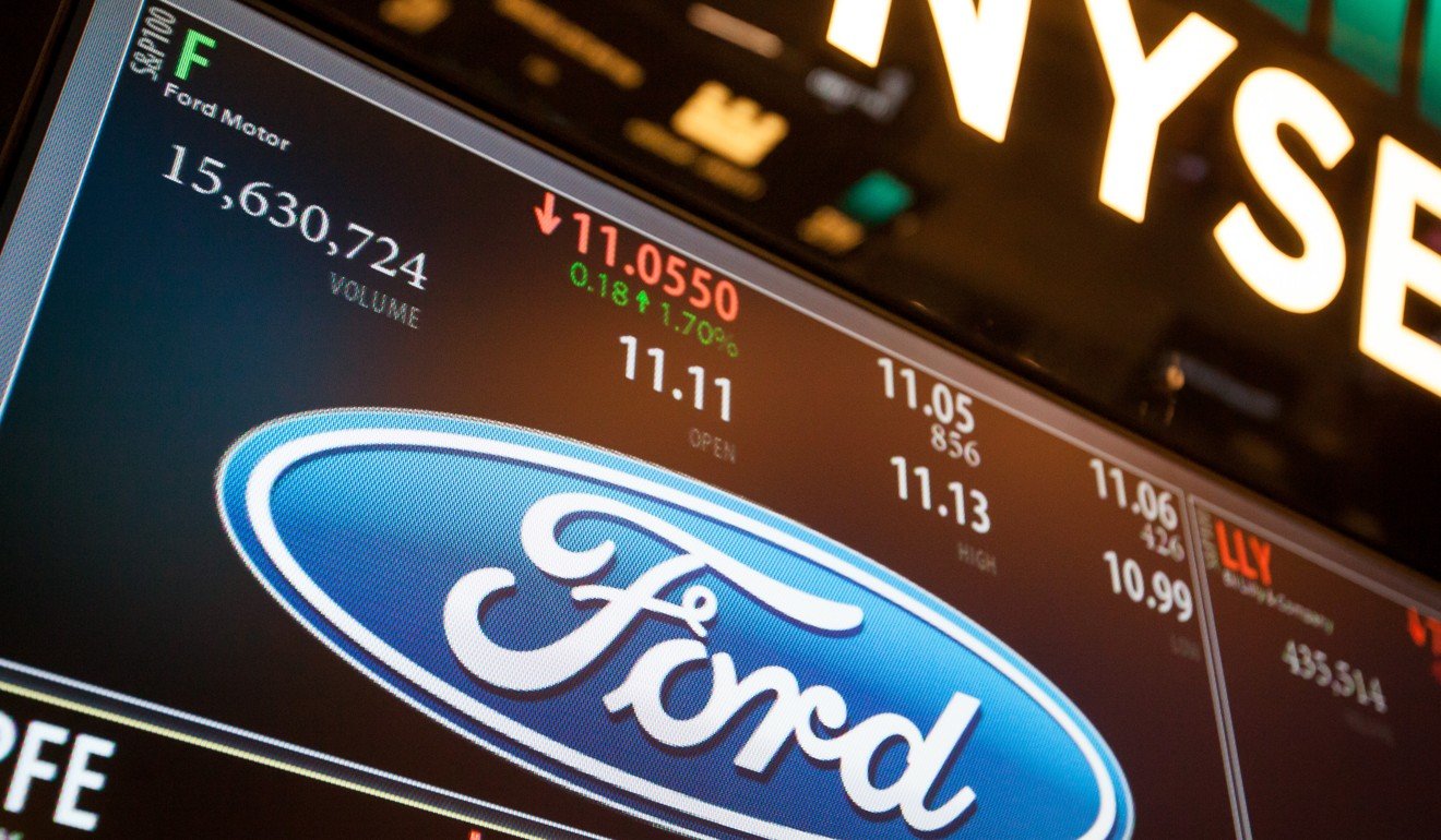 A monitor displays Ford Motor Co. signage on the floor of the New York Stock Exchange (NYSE) . Photo: Bloomberg