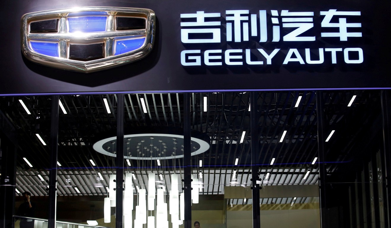 The logo of China automaker Geely Automobile Holdings is pictured at the Auto China 2016 auto show in Beijing. Photo: Reuters
