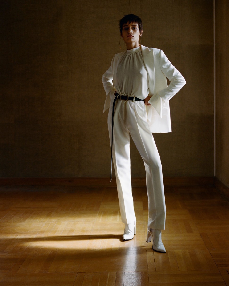 Androgynous white trouser suit from Magda Butrym. Photo: Brett Lloyd