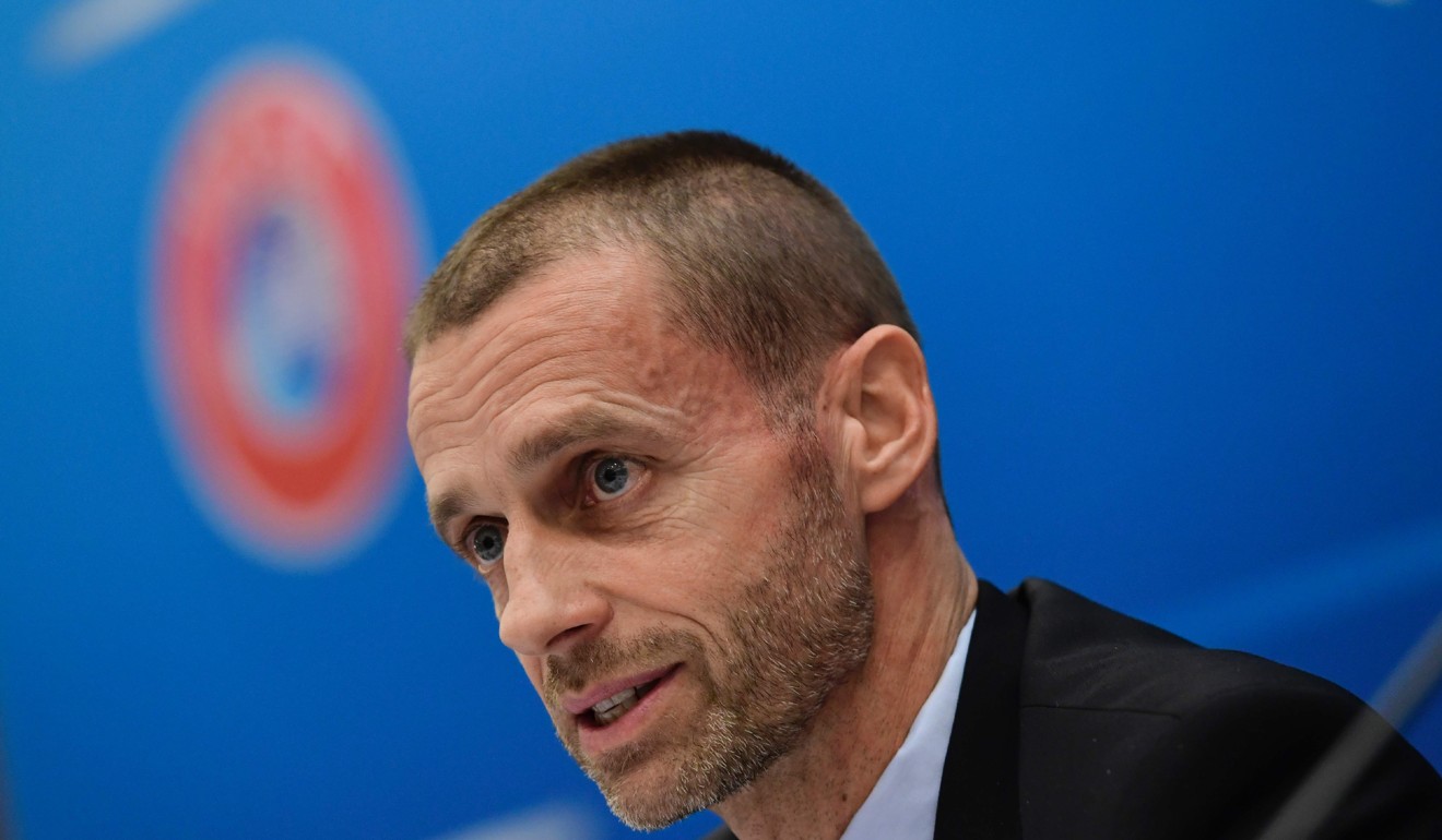 UEFA president Aleksander Ceferin talks during a press conference following a meeting of the UEFA Executive Committee in Cardiff. Photo: AFP