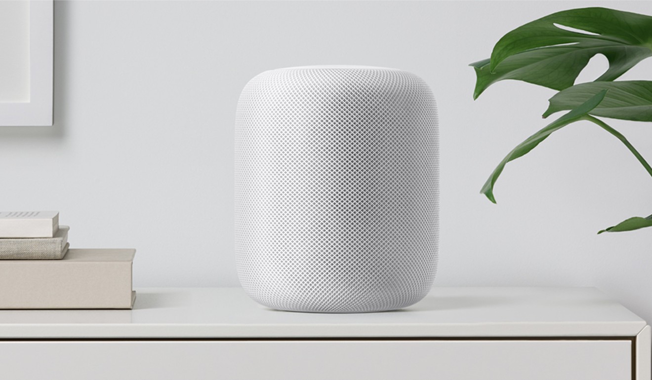 Apple's new HomePod, with a wireless speaker which uses spatial awareness to sense location and adjust audio, can be voice-controlled with an array of six microphones. Photo: Apple handout via EPA