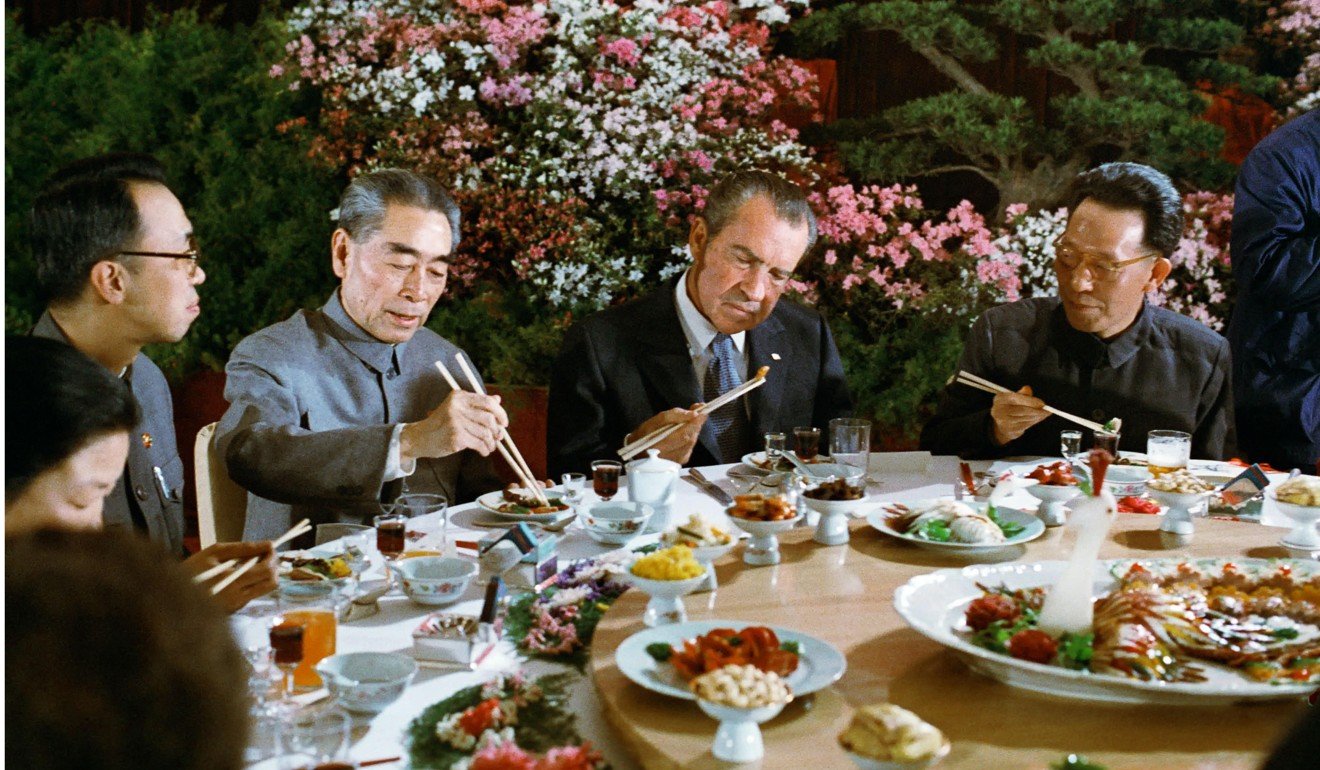 US president Richard Nixon at a banquet given in his honour, in Beijing, in February 1972. To his right is Premier Zhou Enlai.