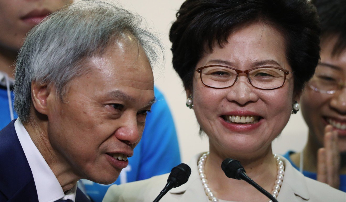 Carrie Lam insisted there was no political motivation behind the love letter from her husband, Lam Siu-por (left), released on Valentine’s Day. Photo: Robert Ng