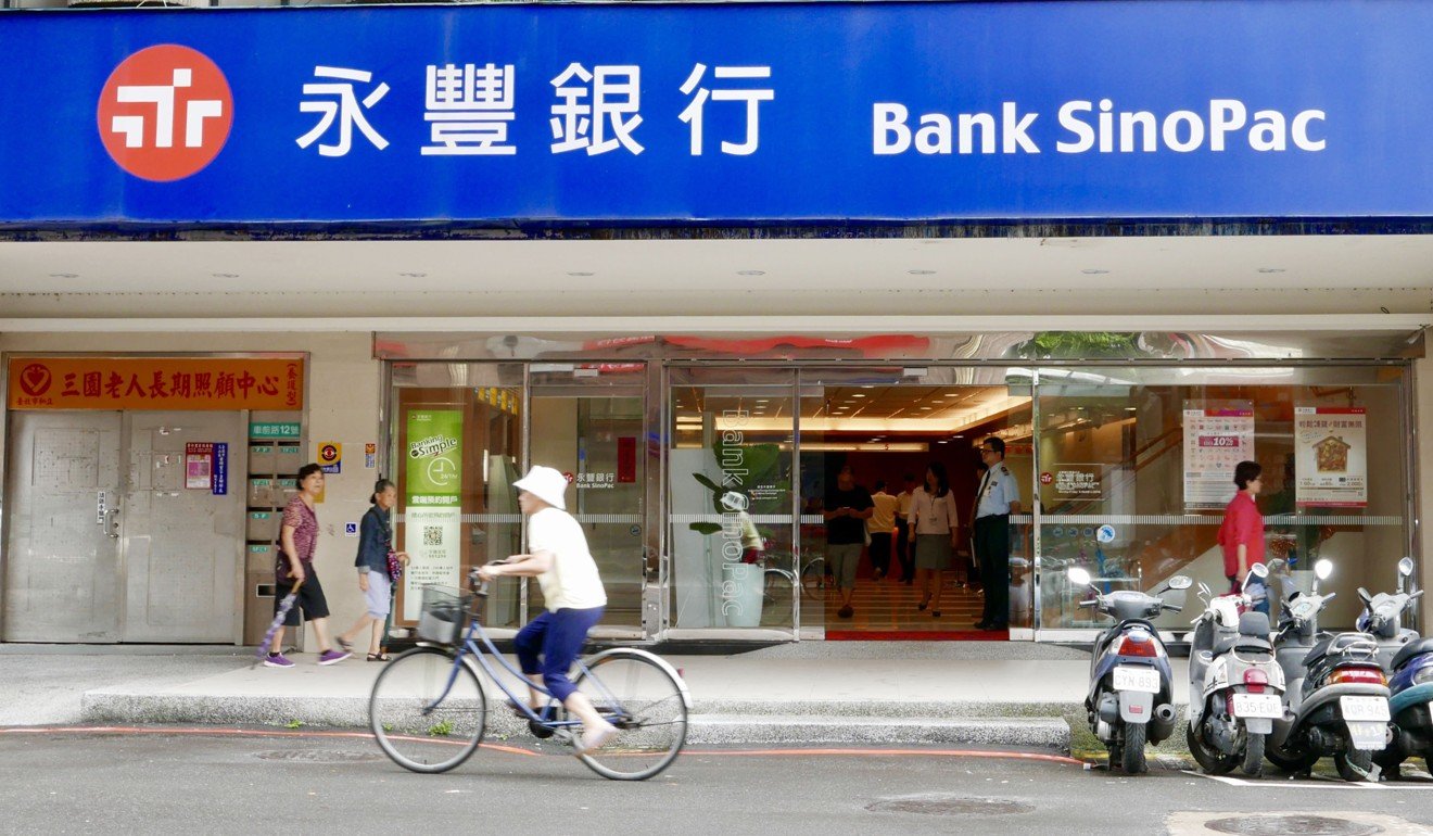 A Bank SinoPac branch in Taiwan. SinoPac Holdings chairman Ho Shou-chuan is being questioned over alleged illegal loans totalling almost US$165 million. Photo: CNA