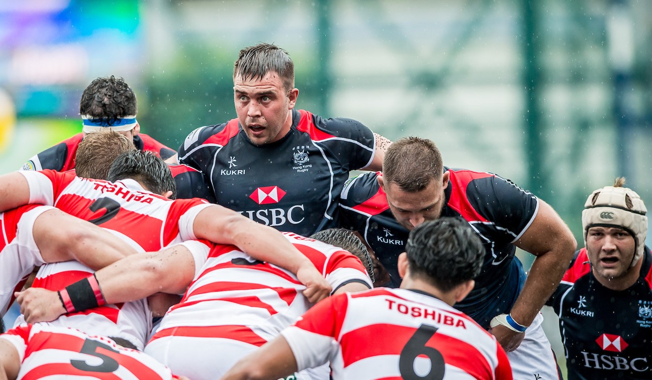Hong Kong captain Ben Roberts packs down against Japan in the Asia Rugby Championship.