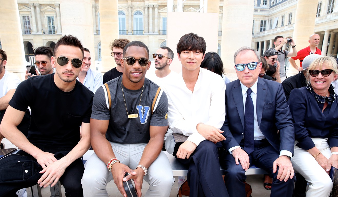 Hidetoshi Nakata, Victor Cruz, Gong Yoo, Michael Burke, Brigitte Burke at Louis Vuitton men's show spring-summer 2018