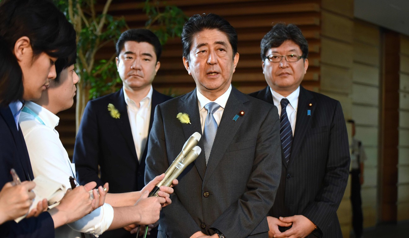 Japanese Prime Minister Shinzo Abe speaks after North Korea’s latest ballistic missile launch. Photo: AFP