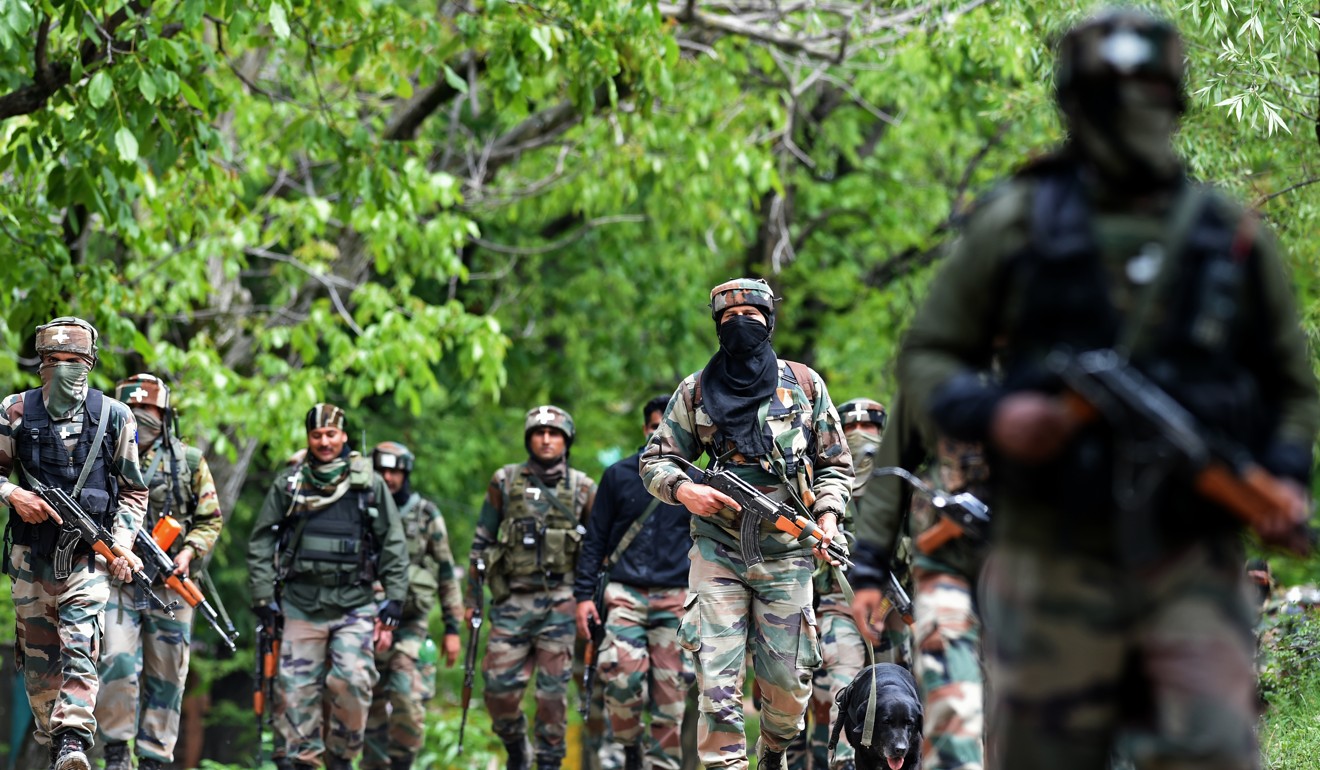 Indian soldiers patrol in the Shopian district of Kashmir in May in the volatile south of the disputed Himalayan region. Photo: AFP