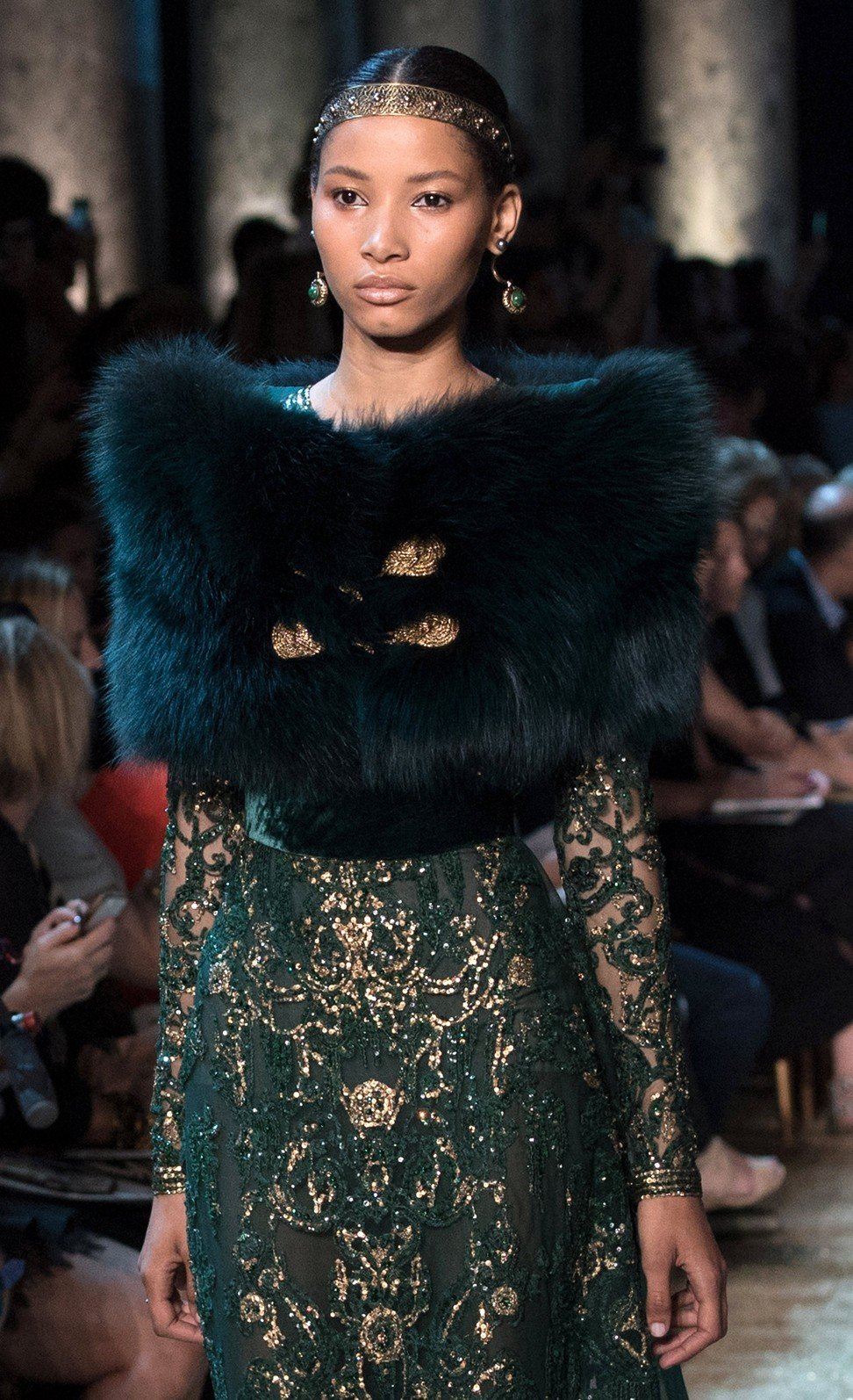 Dominican model Lineisy Montero commanded attention in her beaded green ensemble. Photo: EPA