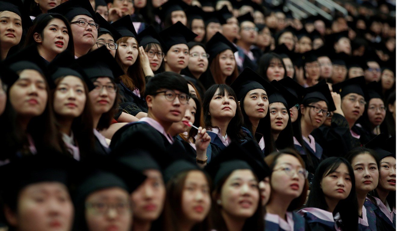 Students attend a graduation ceremony last month at Fudan University in Shanghai. To get a job these days, who you know is far more important than before. Photo: Reuters