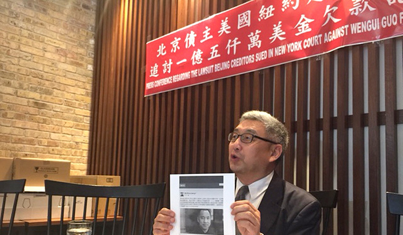 Kevin Tung speaks at a press conference held to announce the filing of new claims against fugitive Chinese tycoon Guo Wengui. Photo: Robert Delaney