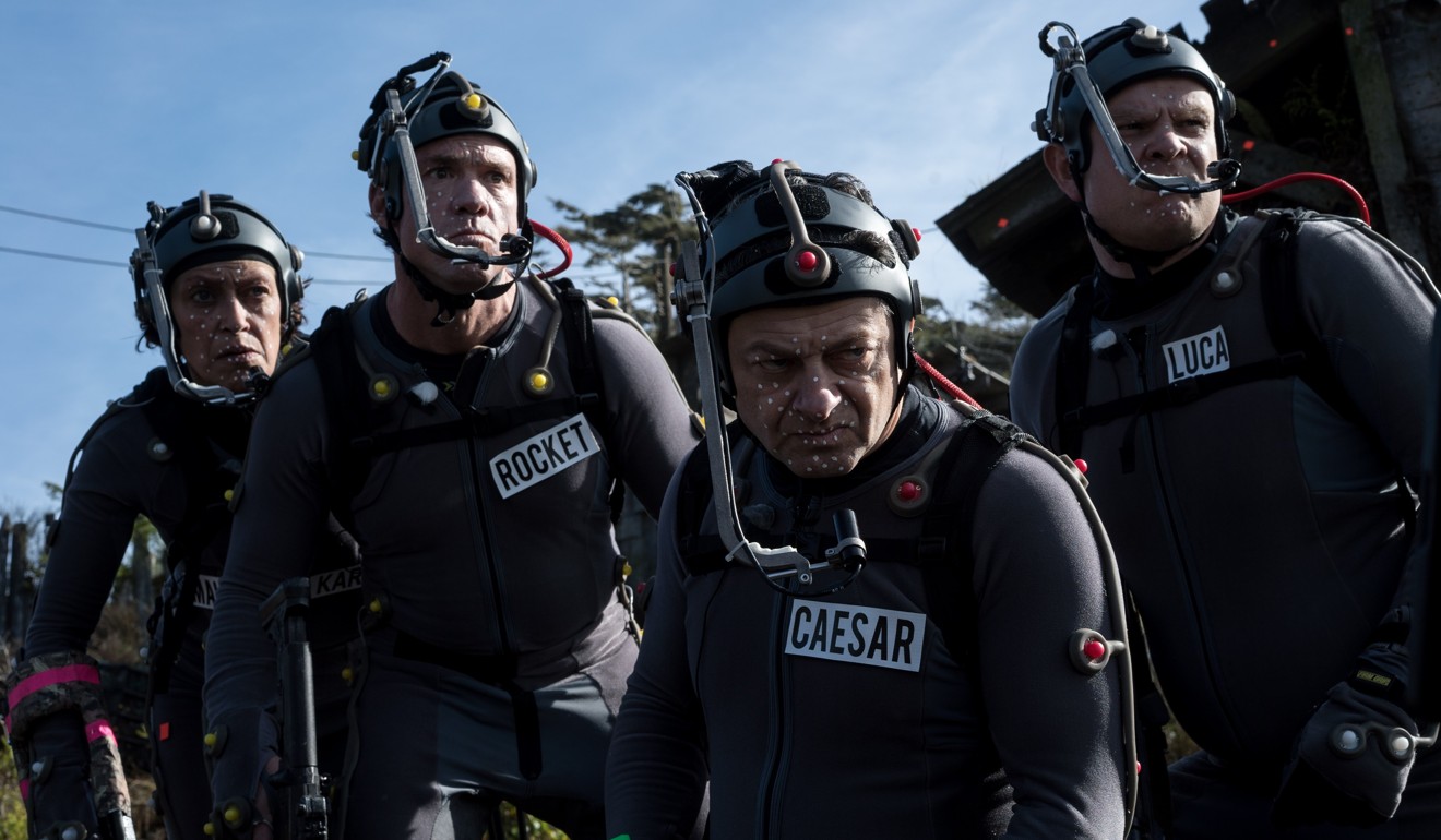 (From left) Karin Konoval, Terry Notary, Andy Serkis and Michael Adamthwaite on the set of War for the Planet of the Apes.