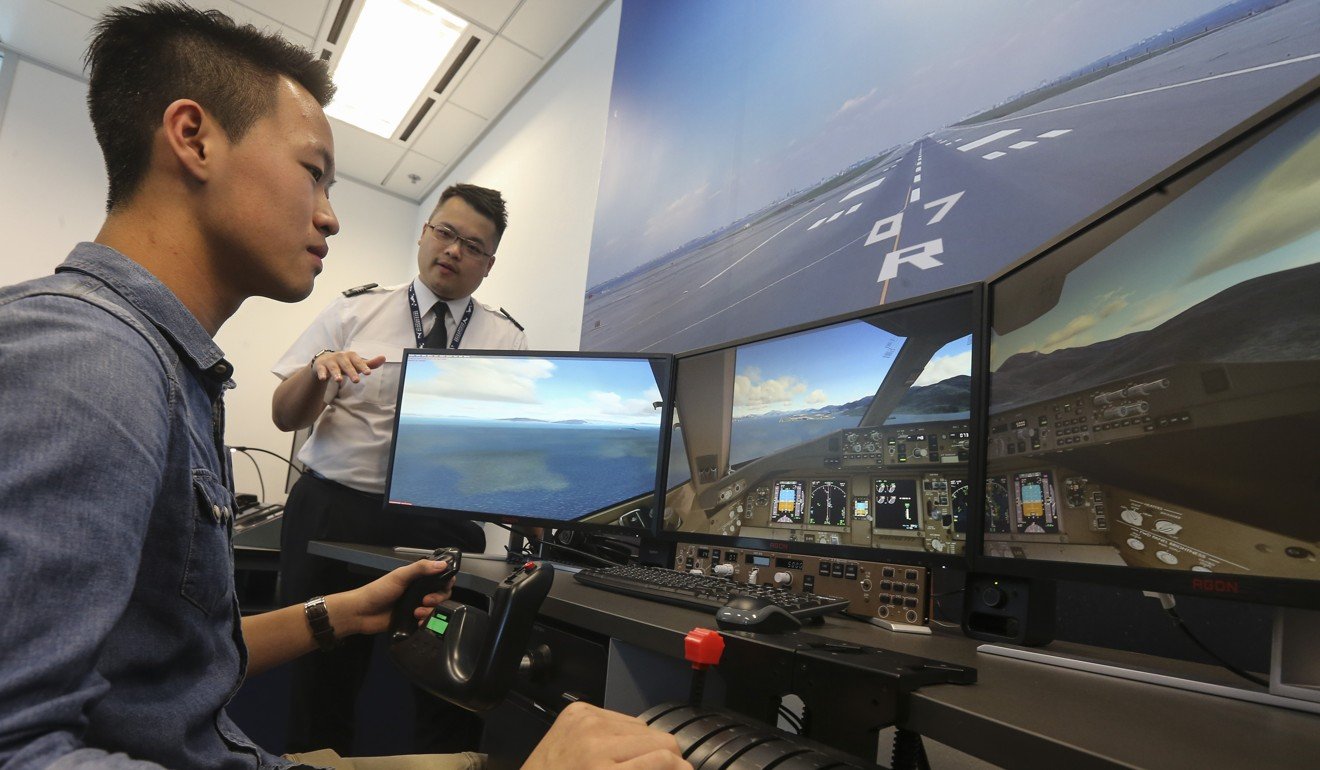 A student and instructor at Hong Kong International Aviation Academy. Photo: Dickson Lee