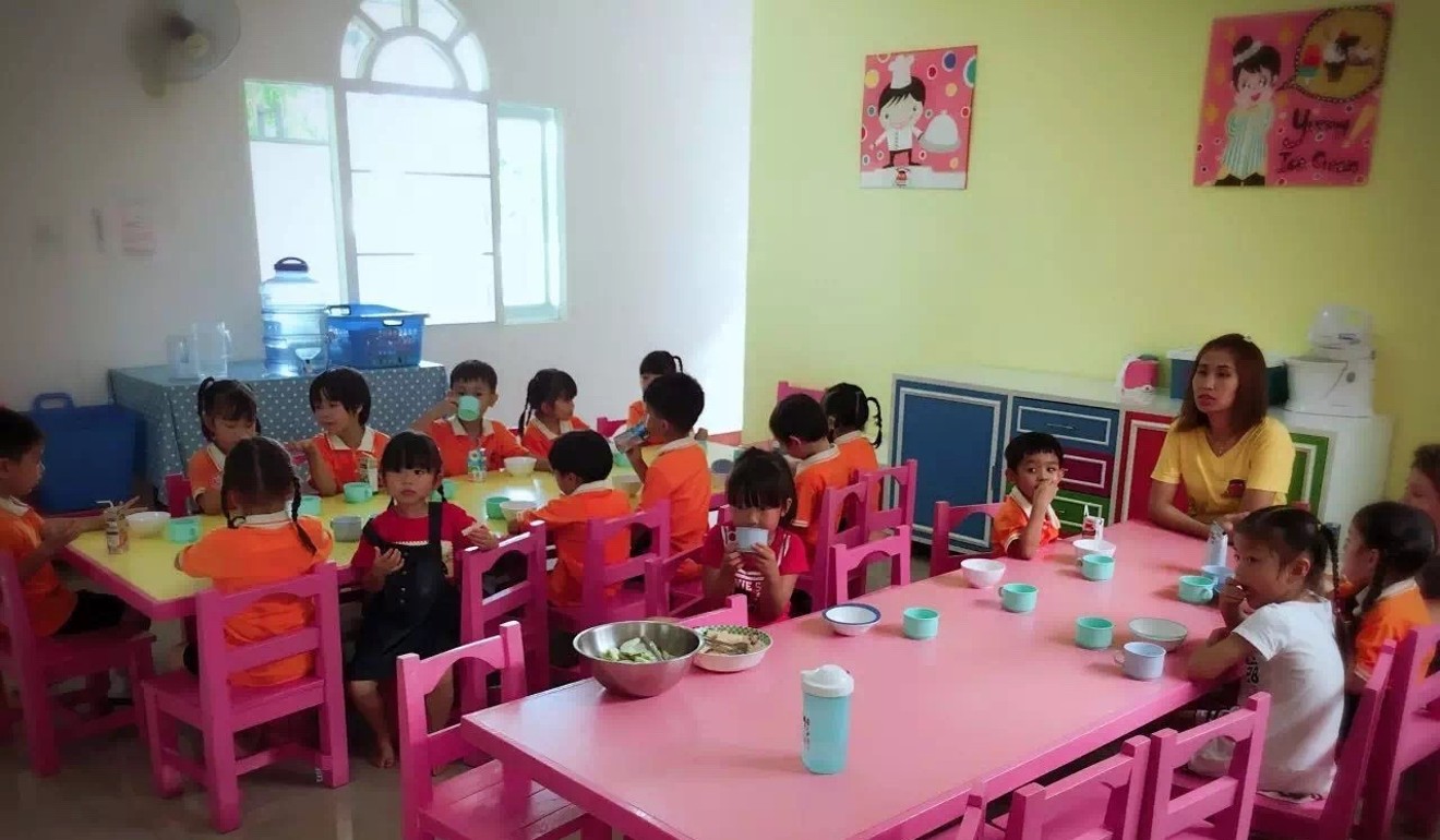 Children enjoy snacks at the Sunshine Kindergarten in Chiang Mai, Thailand in July of last year. Photo: Handout