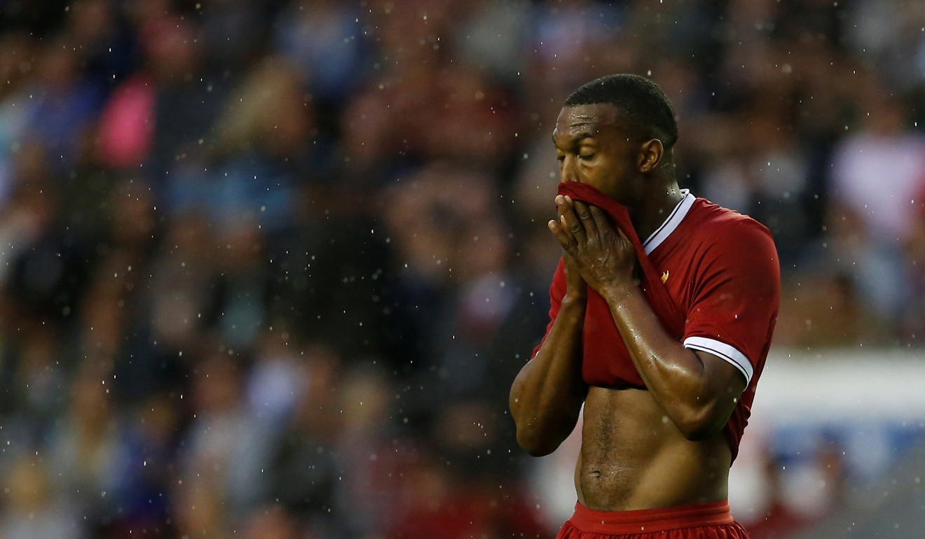 Liverpool's Daniel Sturridge looks annoyed after missing a chance against Wigan. Photo: Reuters/Craig Brough