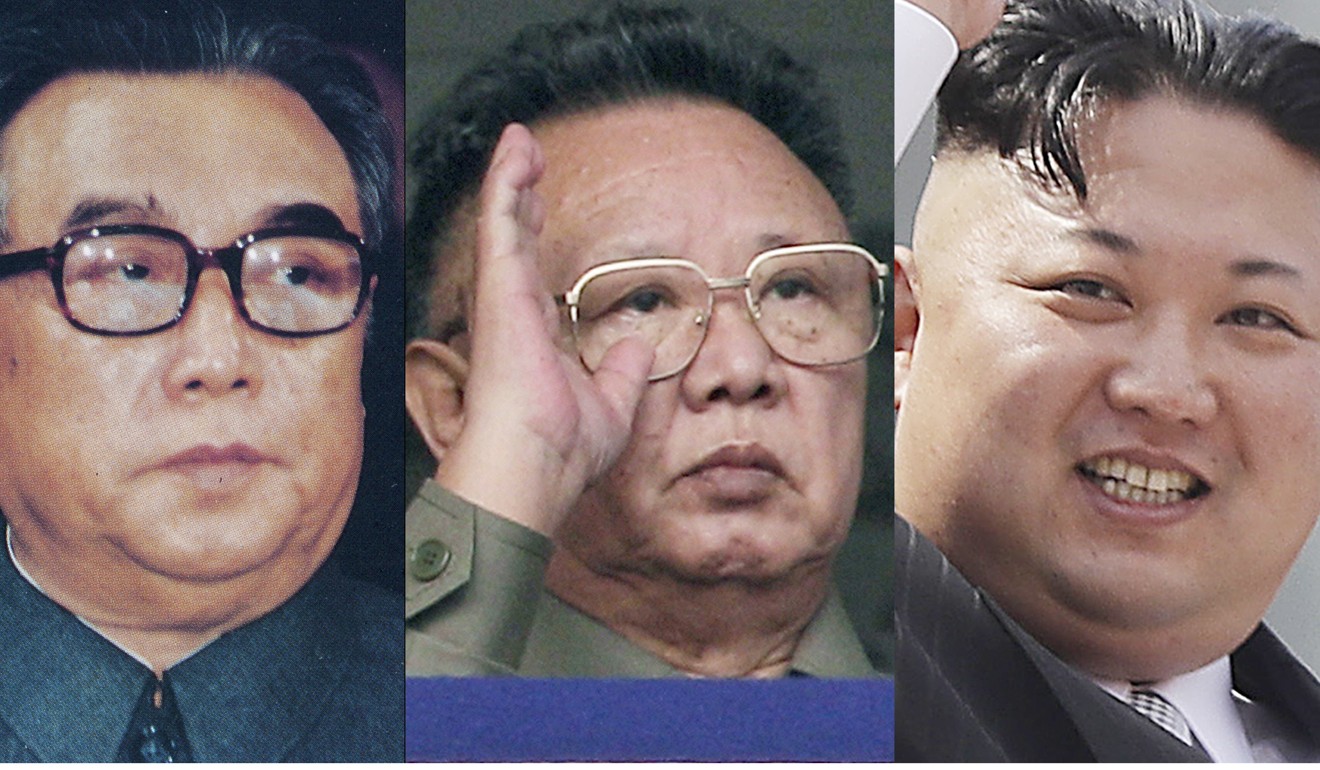 North Korean leaders past and present (from left) Kim Il-sung, Kim Jong-il and and Kim Jong-un. The state propaganda narrative portrays the Kim family as custodians of the Korean race. Photo: AP