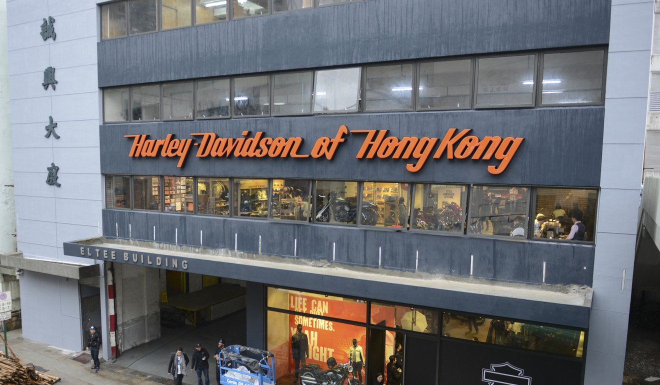 The exterior of the Harley-Davidson of Hong Kong showroom in Chai Wan. Photo: Bruce Yan