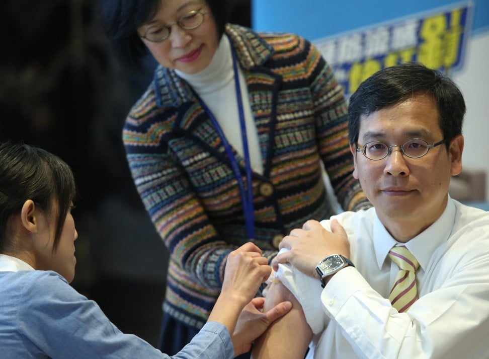 Education sector lawmaker Ip Kin-yuen getting a flu vaccine in January. Photo: Sam Tsang