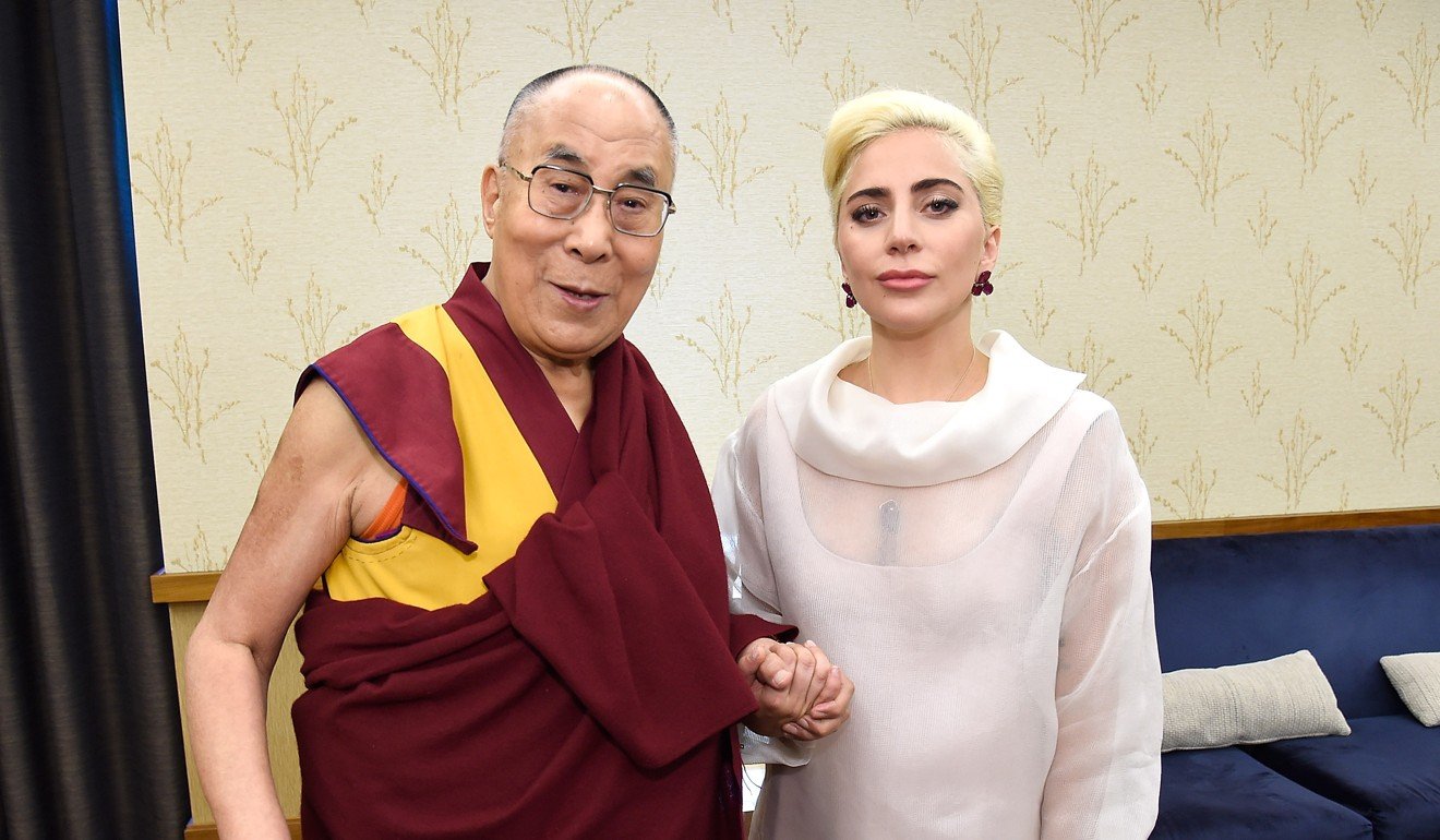 Lady Gaga meets the Dalai Lama in Indianapolis, Indiana in 2016. Photo: AFP