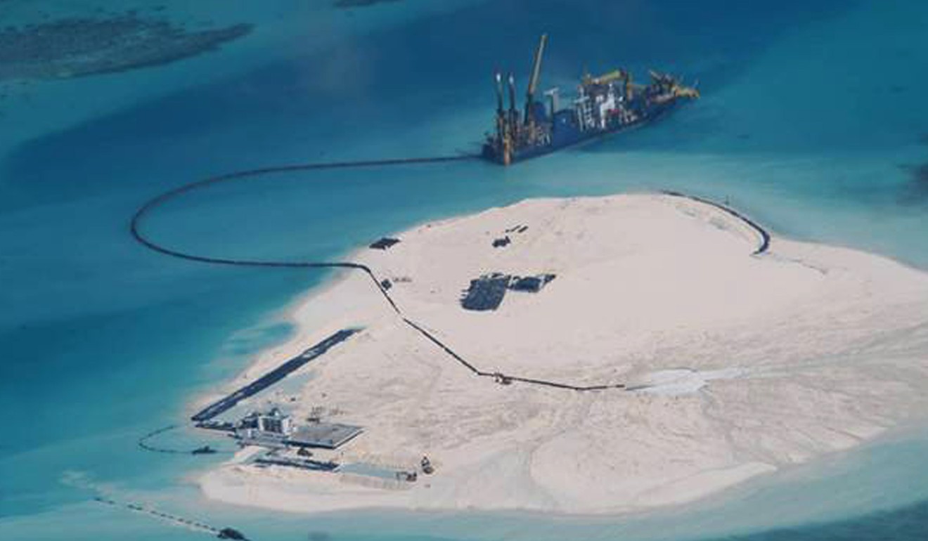 Alleged reclamation by China on what is internationally recognised as the Johnson South Reef in the South China Sea, known as the Mabini Reef by the Philippines and Chigua Reef by China. Photo: AFP/Department of Foreign Affairs