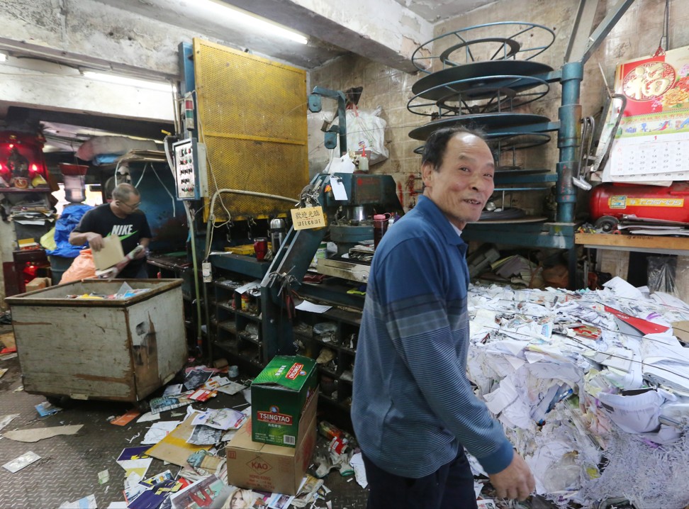 A recycling shop in Kowloon City in January 2015. A stricter waste import policy across the border is expected to affect small-scale recyclers in Hong Kong. Photo: Felix Wong