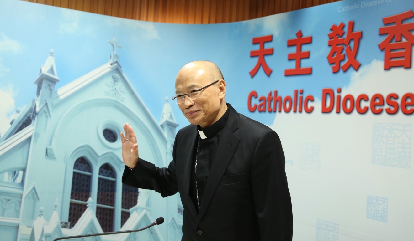 Bishop Michael Yeung meets the media at the Catholic Diocese Centre in Central. Photo: Sam Tsang