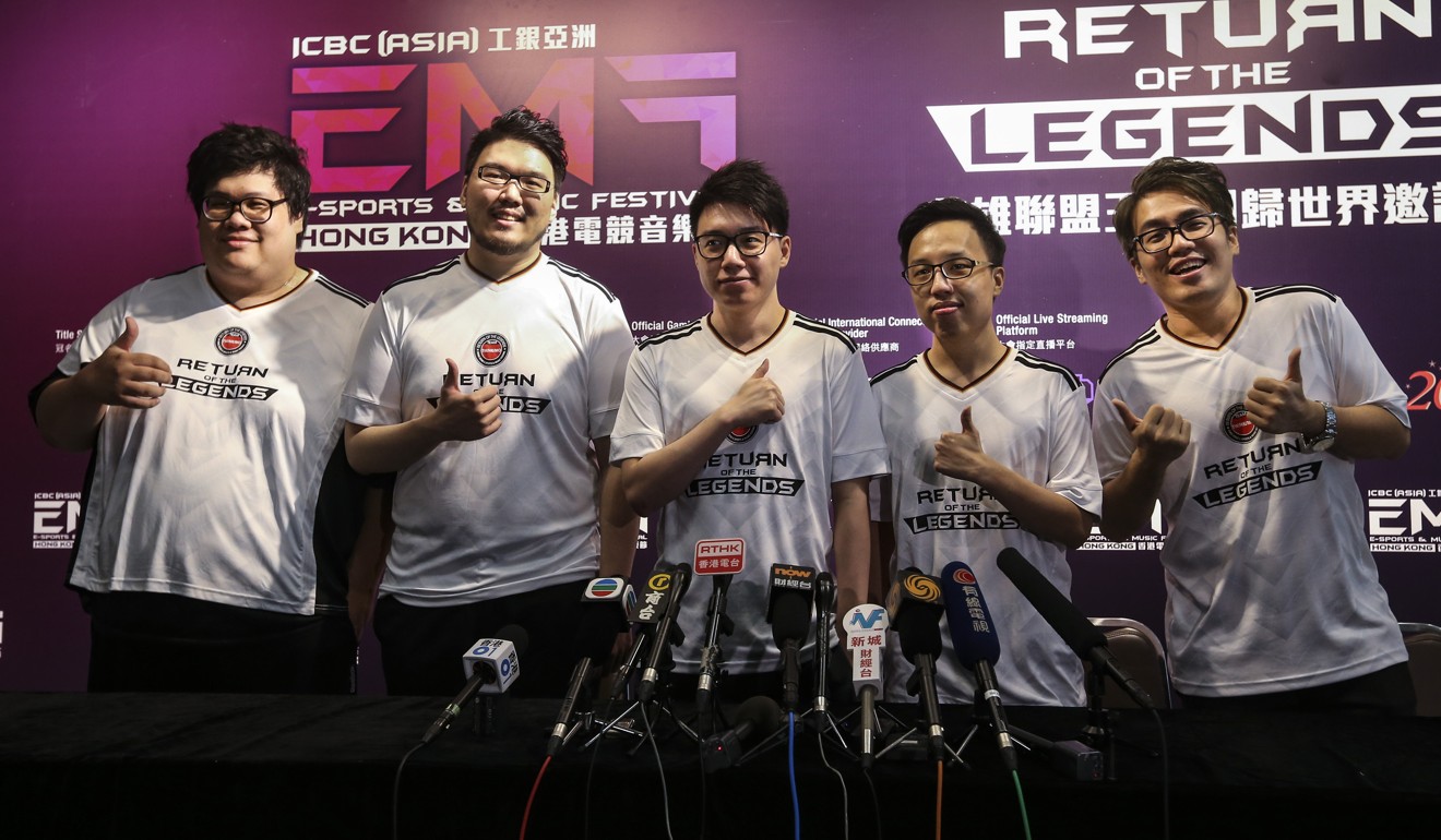 Team Taiwan/Hong Kong/Macau Stanley (left), Lilballz, Toyz, Godjj, MiSTakE at the E-sport & Music Festival.