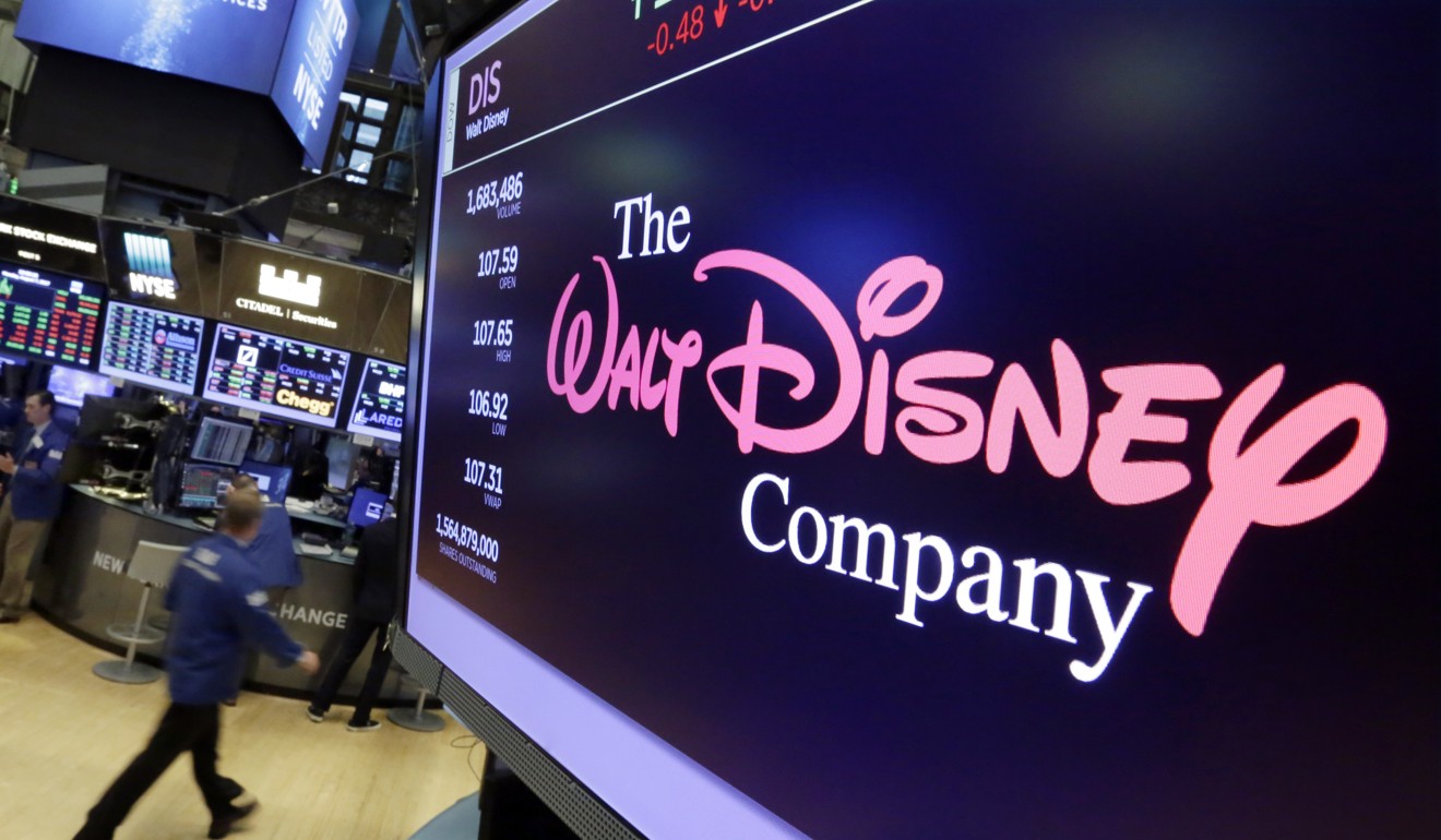The Walt Disney logo on a screen above the floor of the New York Stock Exchange. Photo: AP