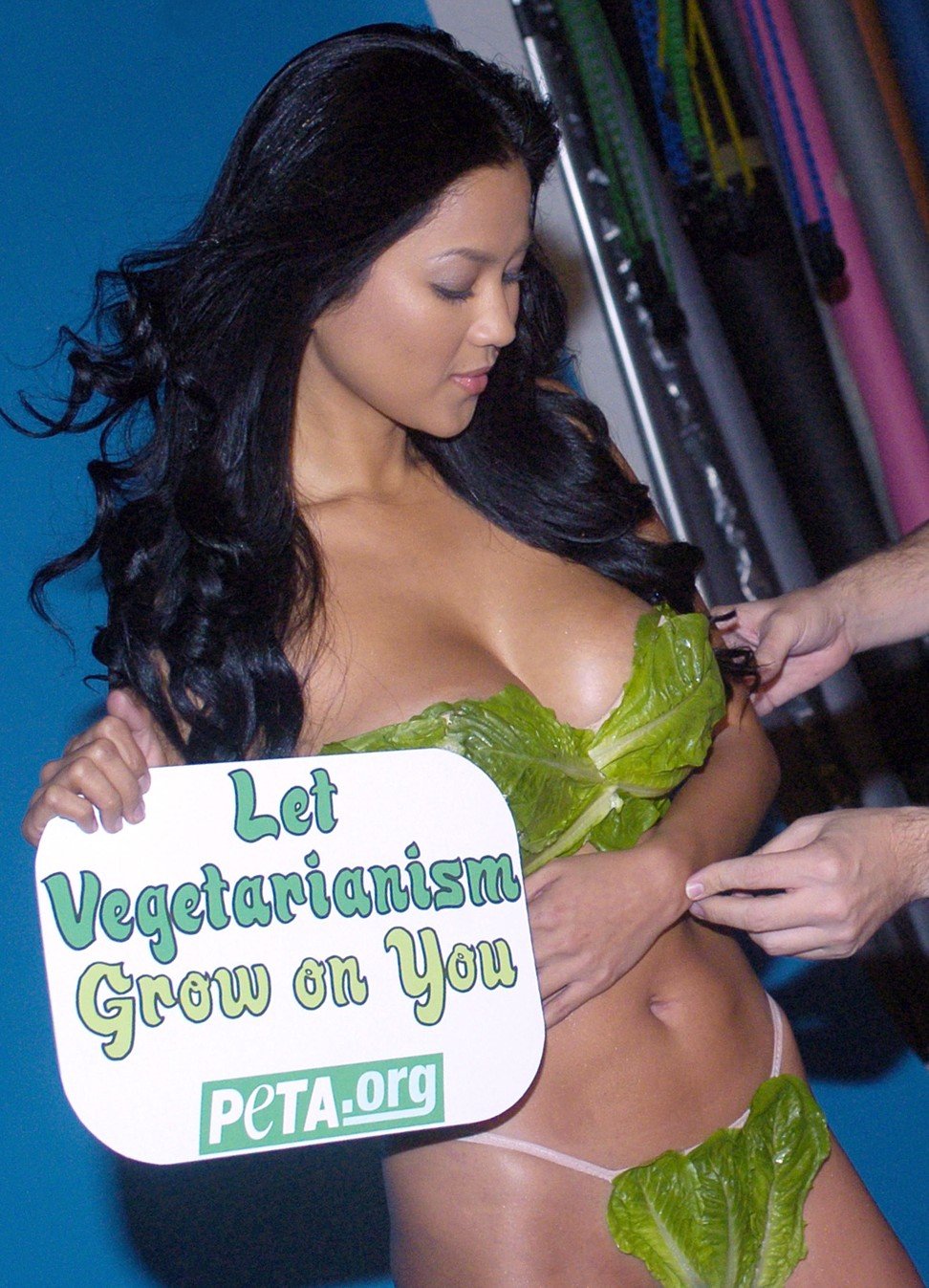 Peta also created a lettuce bikini, worn here by Philippine starlet and vegetarian Alicia Meyer. Photo: AFP