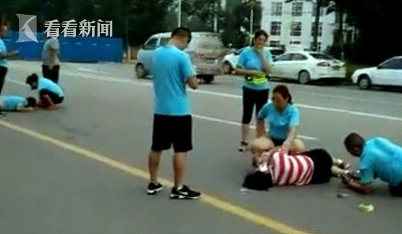 Footage taken after the accident in Shandong when a taxi hit a group of runners. Photo: Handout