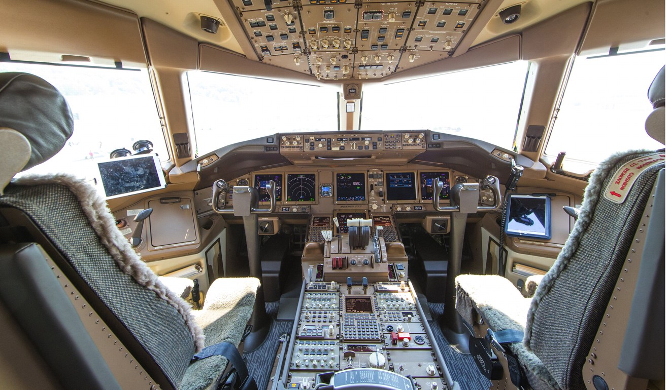 The cockpit of the new Boeing 777-200LR owned by Crystal Cruises. Photo: TNS