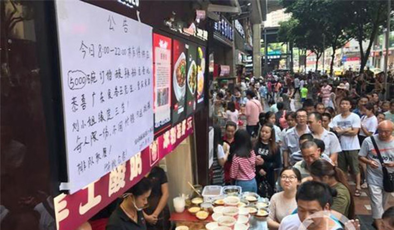 To celebrate the man, named Wang, paid for 5,000 free portions of noodles. Photo: Handout