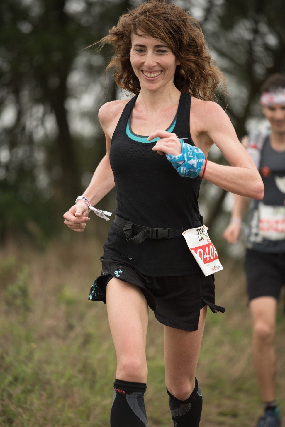 Saint-Pe competing in the Translantau 50k in March 2015, where she placed first runner-up in a mixed team of two. Photo: Kevin Law, HKrun