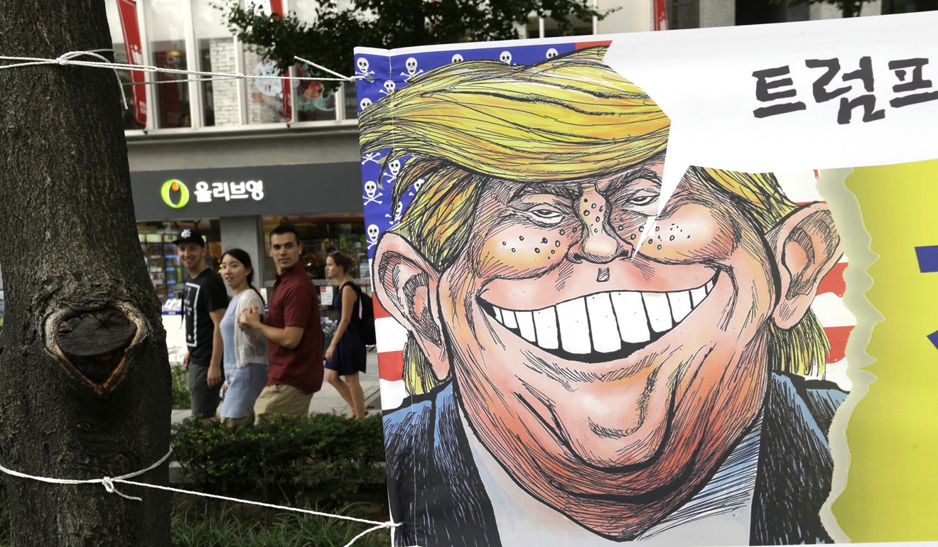 A caricature of US President Donald Trump on the streets of Seoul, South Korea. Photo: AP