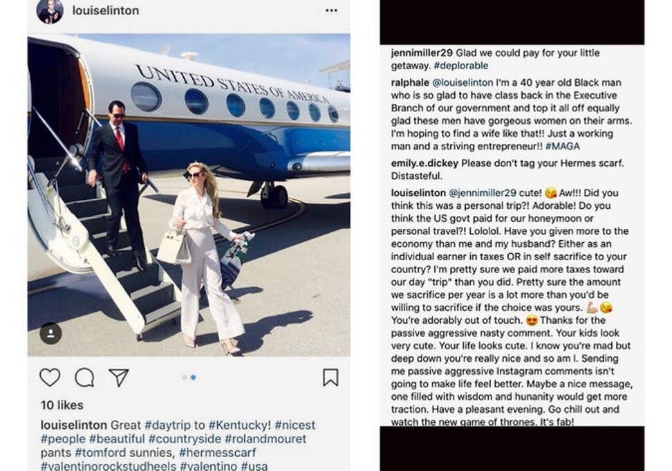 Louise Linton's since-deleted Instagram post. Photo: Instagram