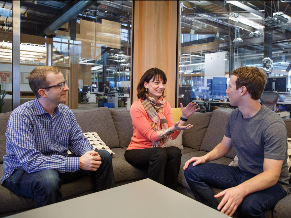 From left to right: Facebook CTO Mike Schroepfer, Regina Dugan, and Mark Zuckerberg. Photo: Facebook
