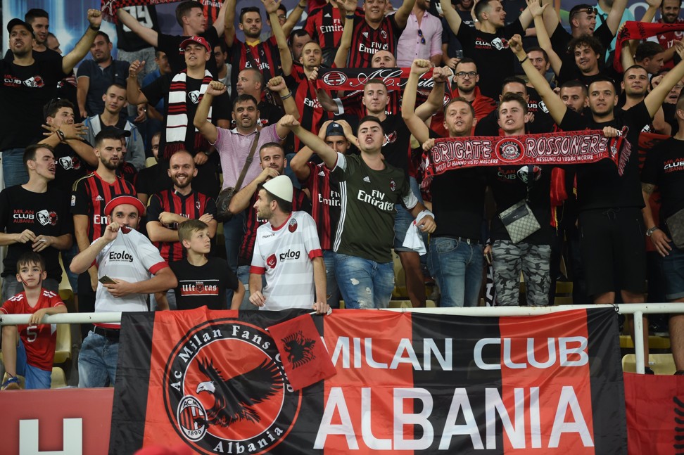 AC Milan supporters during the Uefa Europa League play-off second leg match against KF Shkendija. Photo: EPA
