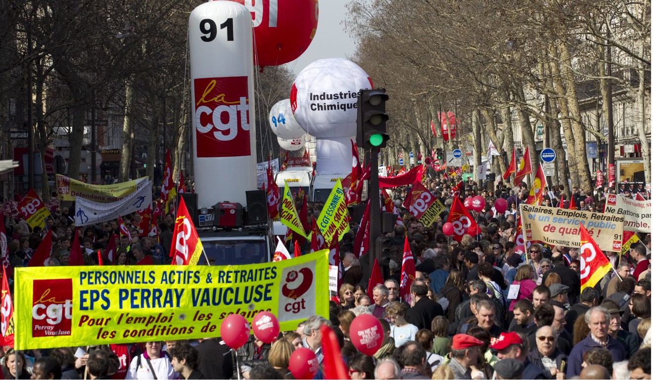 File photo of a rally by the CGT, Unsa and CFDT unions. Photo: EPA