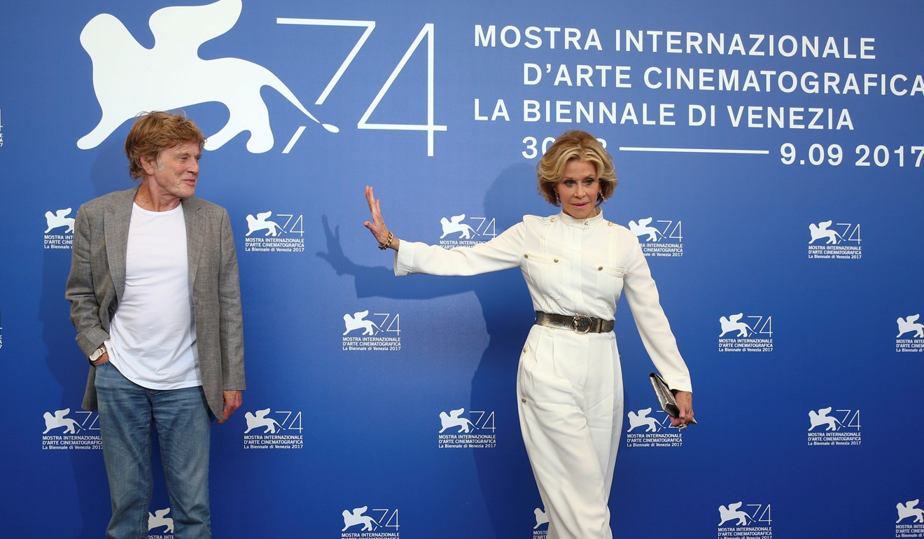 Actors Jane Fonda (R) and Robert Redford pose during a photocall for the movie Our Souls at Night at the 74th Venice Film Festival. Photo: Reuters