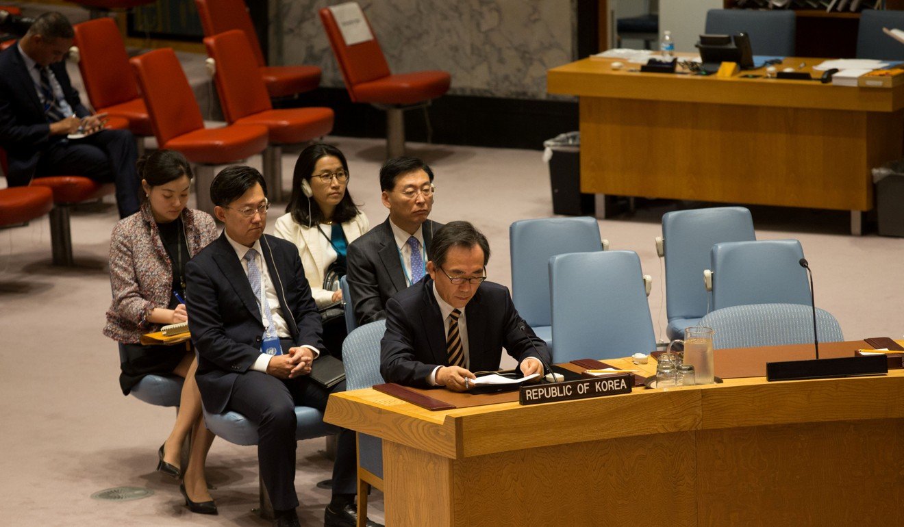 South Korean Ambassador Cho Tae-yul at the UN meeting on Monday. Photo: Reuters