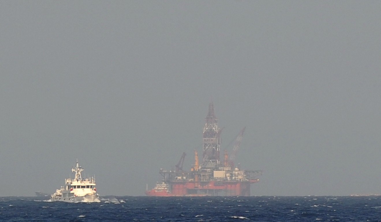 A Chinese coastguard vessel pictured near an oil rig in waters also claimed by Vietnam in 2014. Photo: AFP