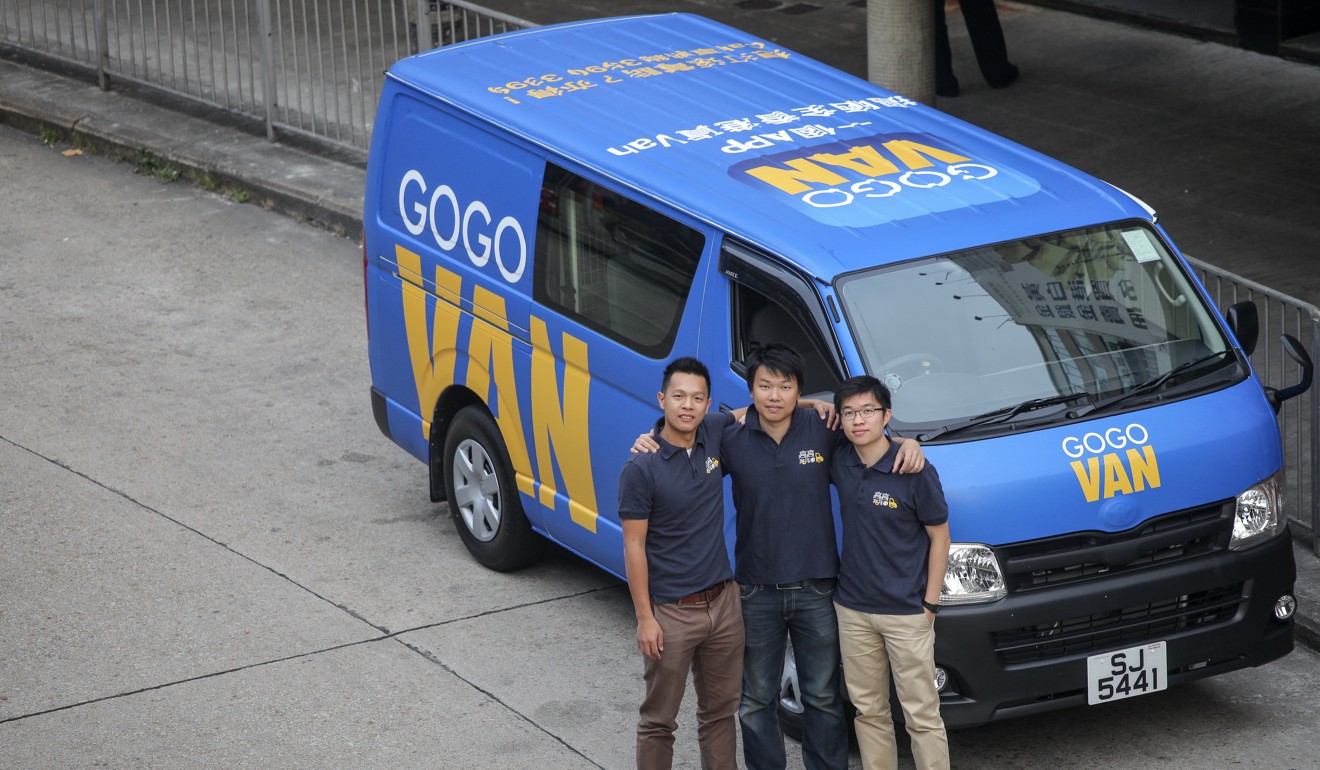 GoGoVan’s three founders (from left) Reeve Kwan Chun-man, Nick Tang Kuen-wai and Steven Lam Hoi-yuen. Photo: SCMP
