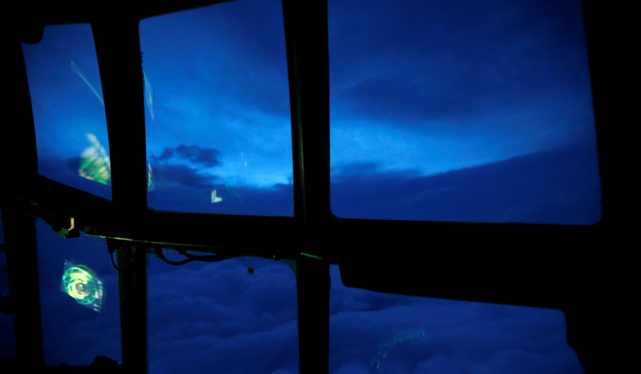 As night falls, the eyewall of Hurricane Irma is seen from a WC-130J Super Hercules. Photo: Reuters