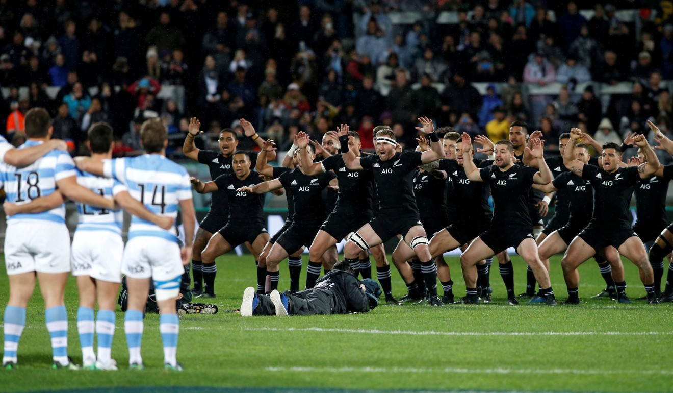 The All Blacks perform the Haka before the start of the game. Photo: Reuters