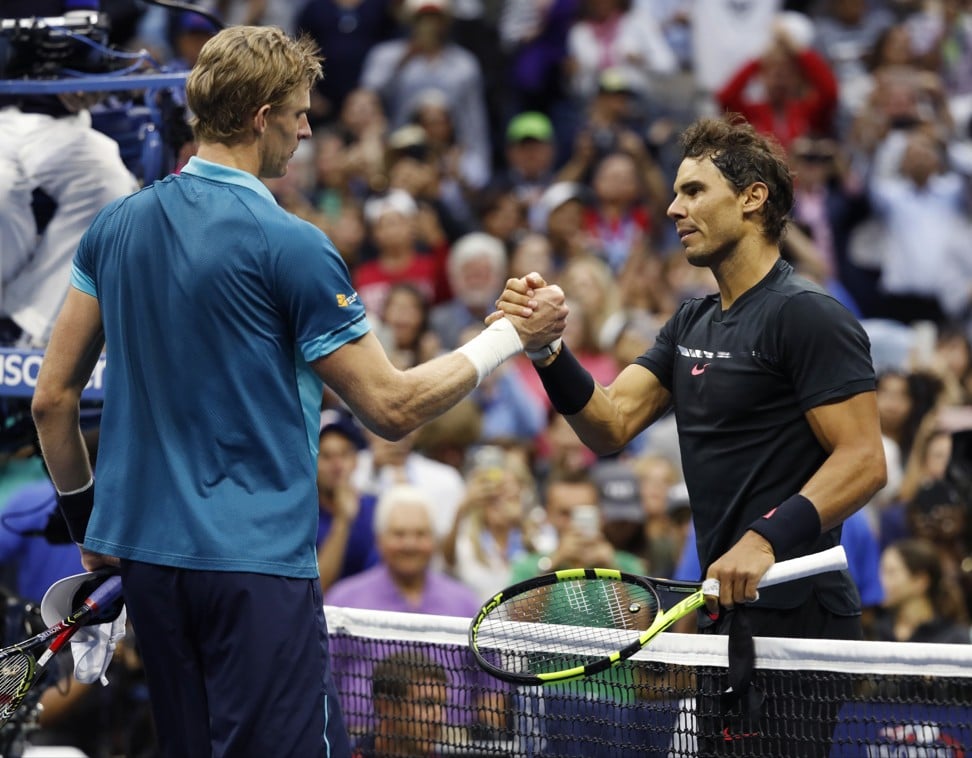 Nadal shakes hands with Anderson after the straight sets win. Photo: AP